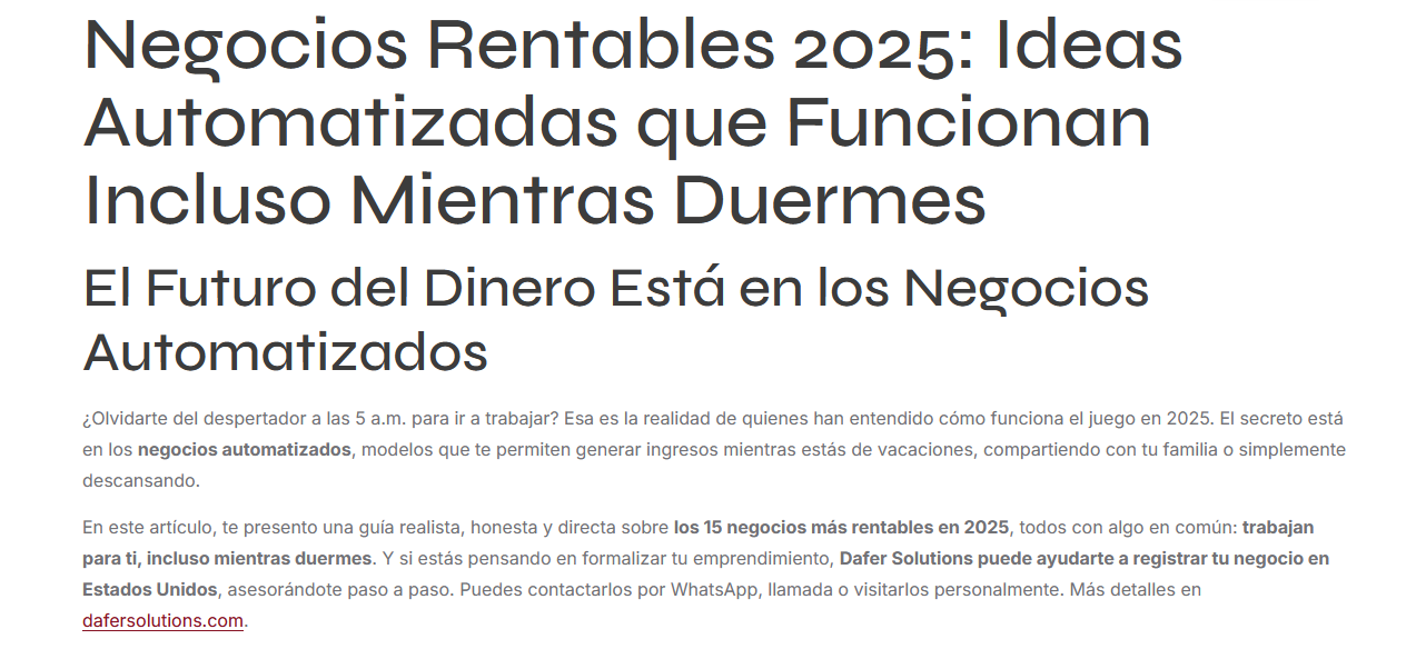 Negocios Rentables 2025: Ideas Automatizadas que Funcionan